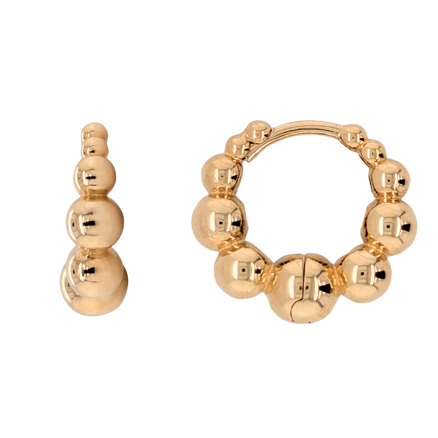14K Yellow Gold Graduated Bead Huggies