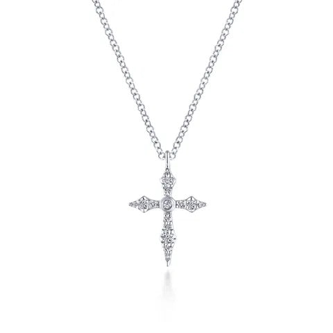 14K White Gold & Diamond Cross Necklace.