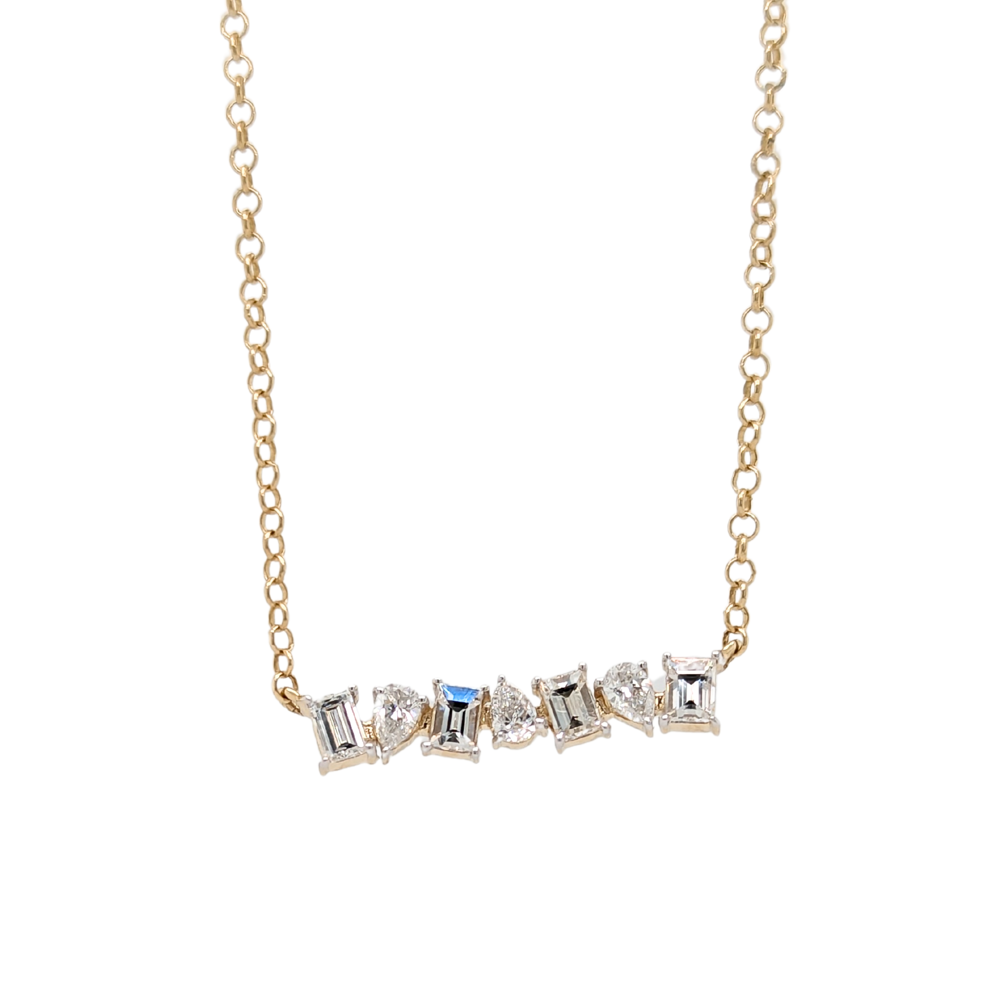 14K Yellow Gold Multi Shape Diamond Bar Necklace
