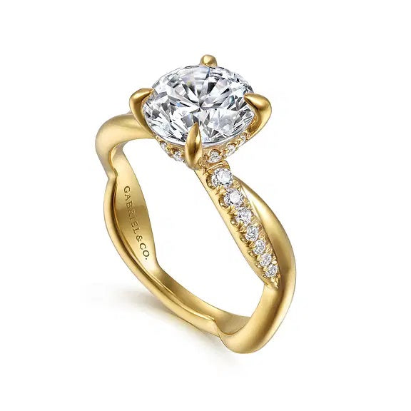 14 Karat Penelope Twisted Diamond Engagement Semi-Mount Holds 2CT Center