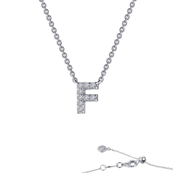 Sterling Silver Initial "F" CZ Block Necklace