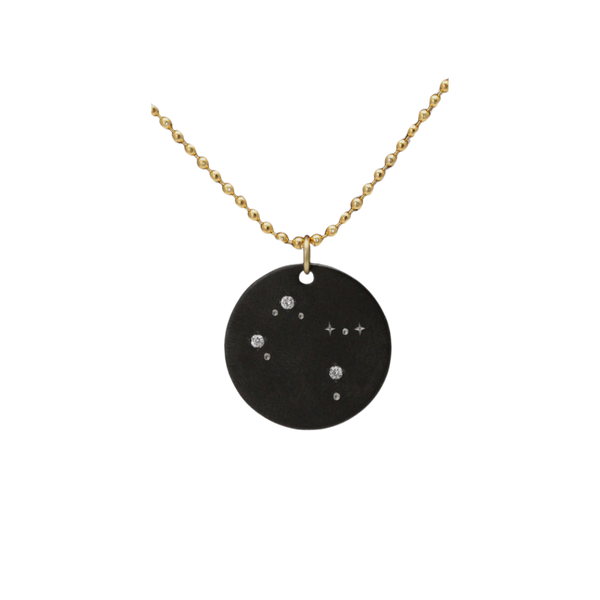 Zirconium Gemini Zodiac Lab Grown Diamond Disc Necklace with Gold Filled Chain