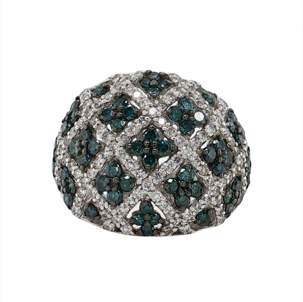 14kt White Gold 1.96ctw Blue and White Diamond Wide Ring