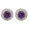 14K White Gold Amethyst Diamond Halo Birthstone Earrings