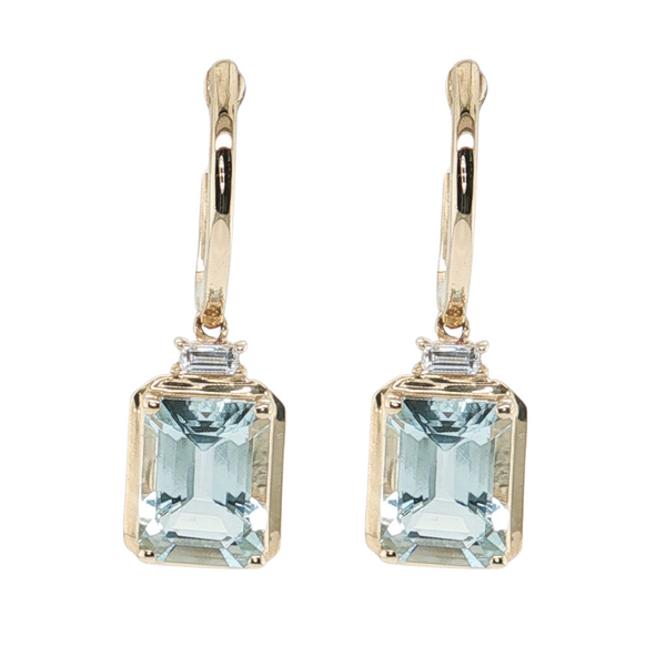 14kt Yellow Gold 2.35ctw Aquamarine .06ctw Diamond Dangle Earrings