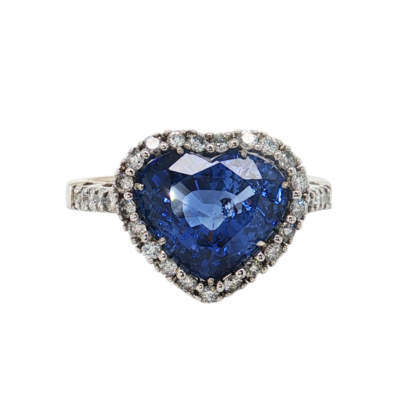 Estate 18ktWhite Gold Ceylon Heart Sapphire Diamond Ring