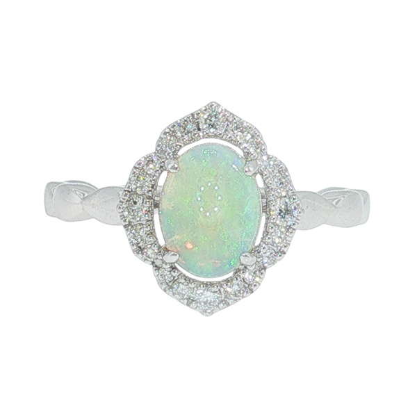 14K WG .87CT OVAL OPAL .19CTW