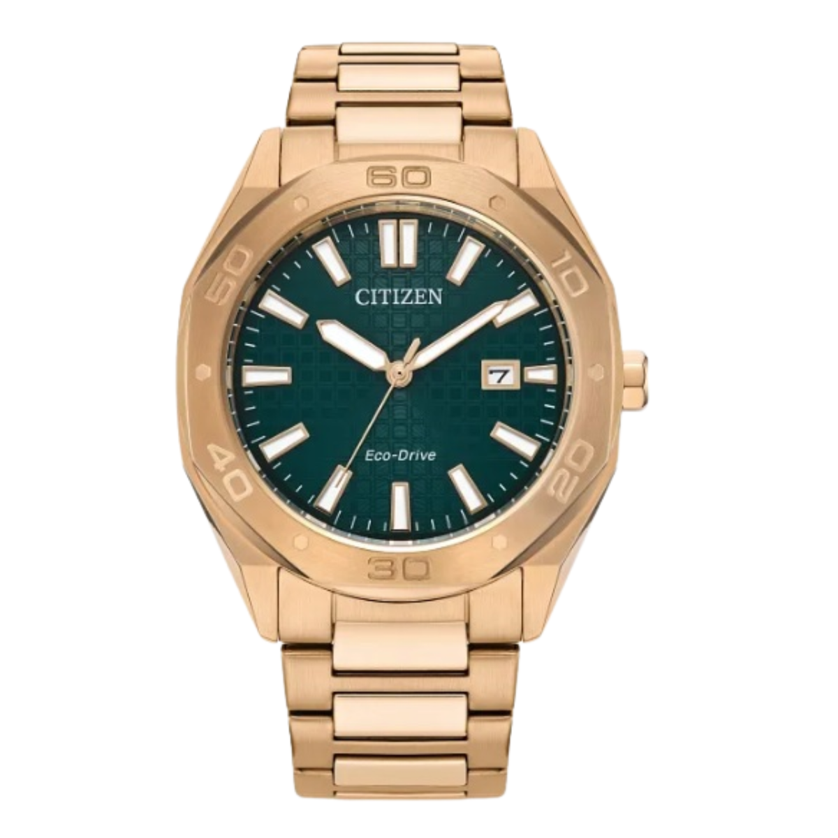 Citizen Eco Drive Odyn Rose Tone Green Dial Watch with Date BM7633-81X