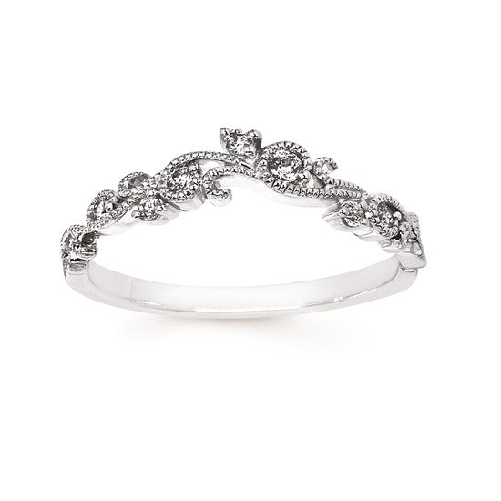 14kt White Gold .10ctw I I1 Milgrain Scroll Band