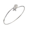 Sterling Silver Freshwater Pearl & Diamond Bangle Bracelet.