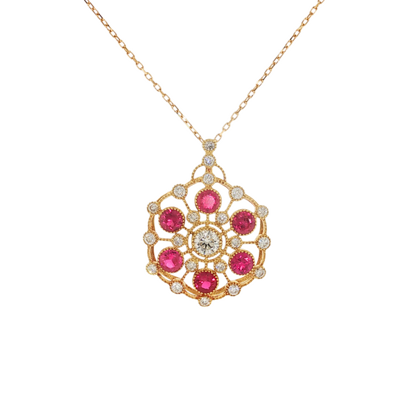 Estate 18kt Yellow Gold 1.06ct Burmese Ruby .64ctw Diamond Necklace 18in
