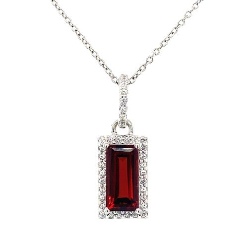 Sterling Silver Emerald Cut Garnet & White Topaz Necklace
