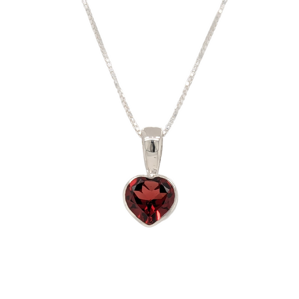 STERLING GARNET HEART PENDANT