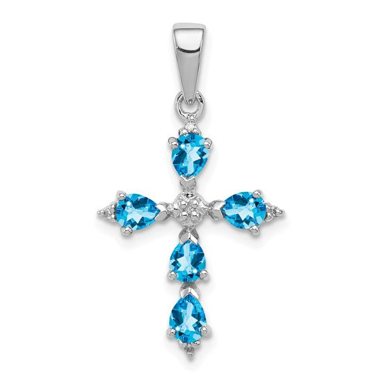 STERLING SWISS BLUE TOPAZ CROS