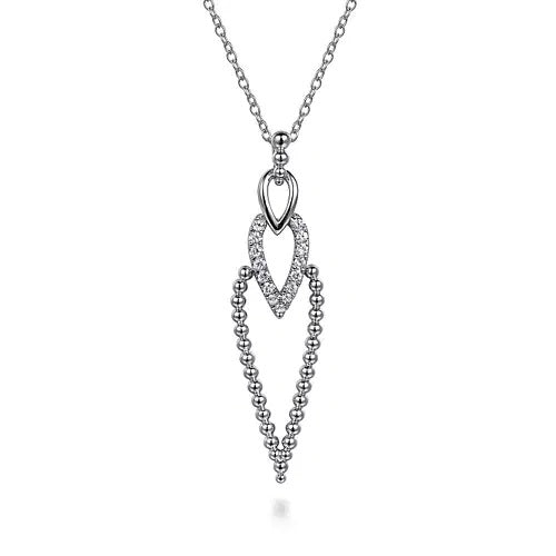Sterling Silver Bujukan Beads and White Sapphire Pendant Drop Necklace