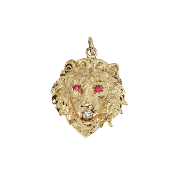 VINTAGE 14KY LION RUBY/DIA PENDANT
