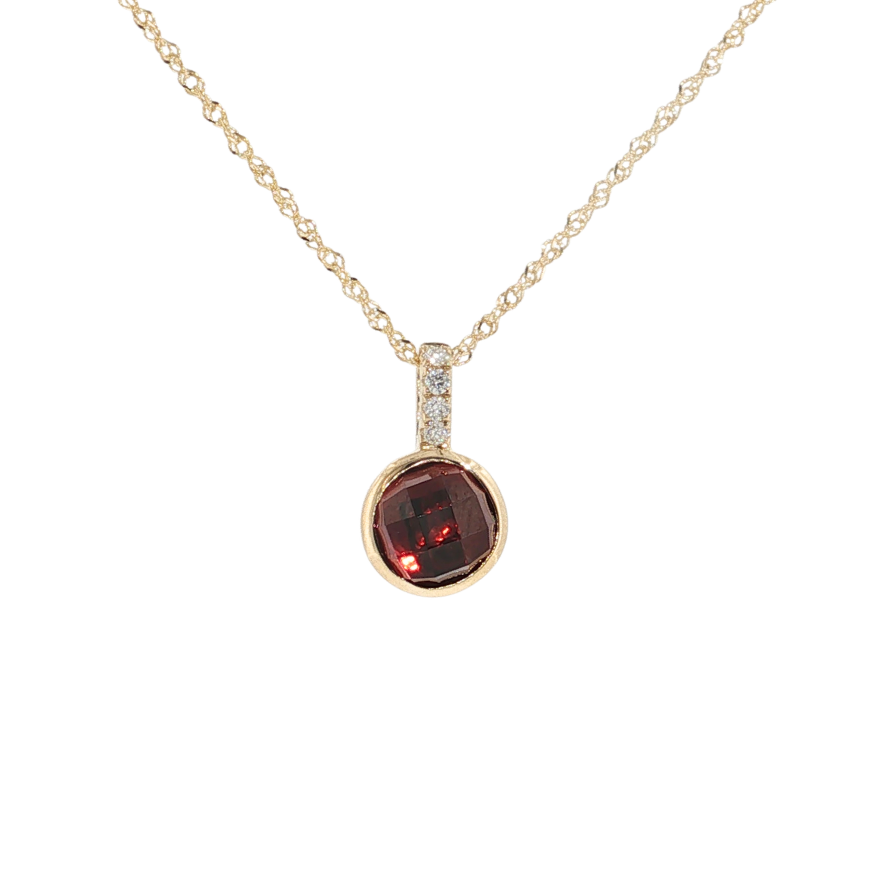 14K YG 1.93CT GARNET .04CTW DIA PENDANT 1MM SINGAPORE 18"