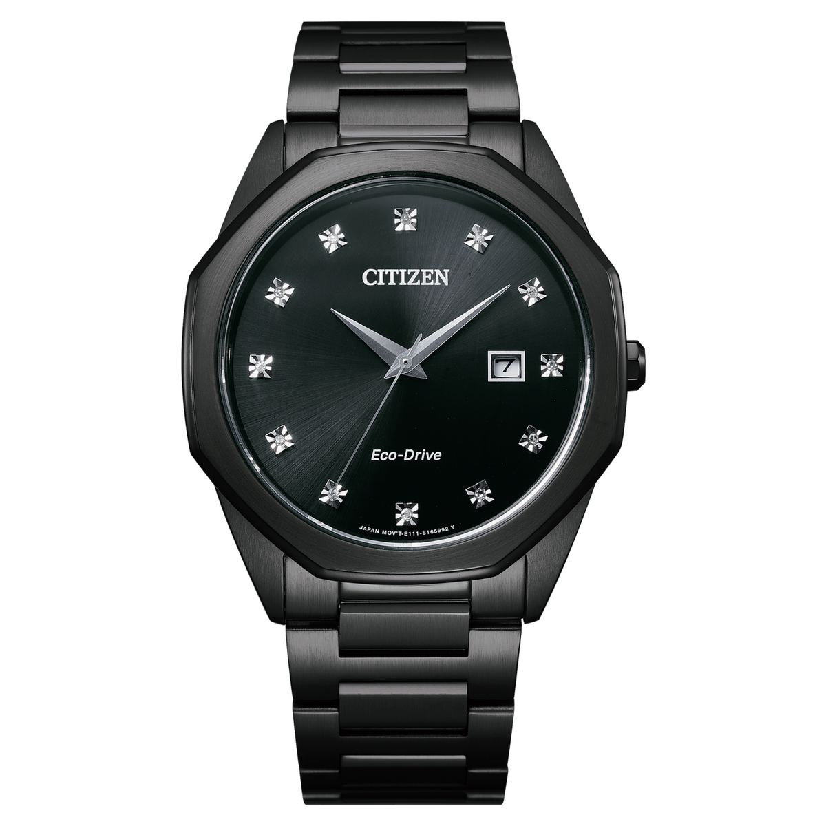 Citizen Eco Drive All Black Octagonal Bezel Diamond Watch BM7495-59G