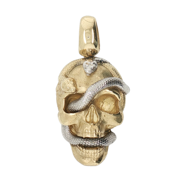 10kt Two Toned Skull with Snakes Pendant