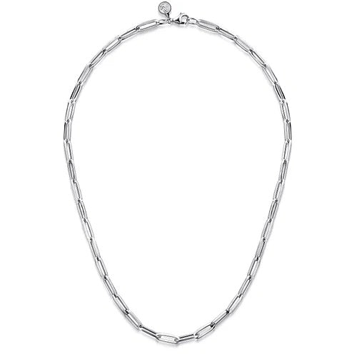 Sterling Silver Solid Paper Clip Chain Necklace.