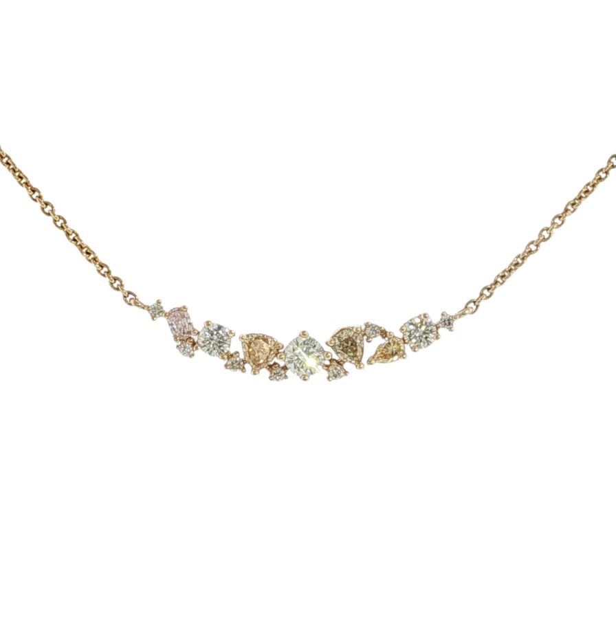 14kt Yellow Gold .78ctw Natural Fancy Diamond Necklace Adjustable 18in