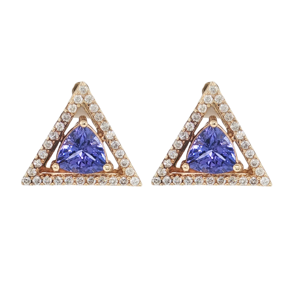 Estate 14kt Yellow Gold 6.5mm Trillion Tanzanite .60ctw Diamond Triangle Studs