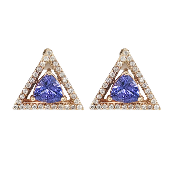 Estate 14kt Yellow Gold 6.5mm Trillion Tanzanite .60ctw Diamond Triangle Studs