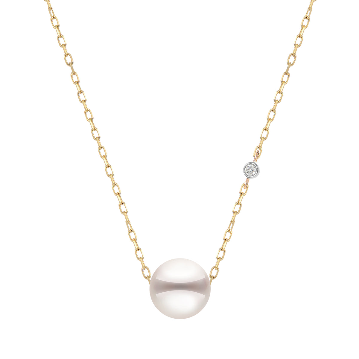 14K yellow Gold Akoya Pearl Necklace with Diamond Accent