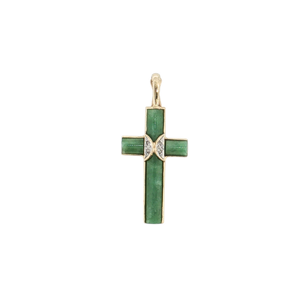 14KY JADE/DIA CROSS ENHANCER PENDANT