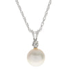 14K White Gold Diamond and Pearl 7MM Necklace
