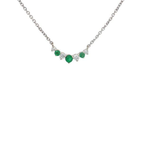 14kt White Gold .08ctw Emerald .09ctw F-G SI1 Diamond Necklace 16in-18in