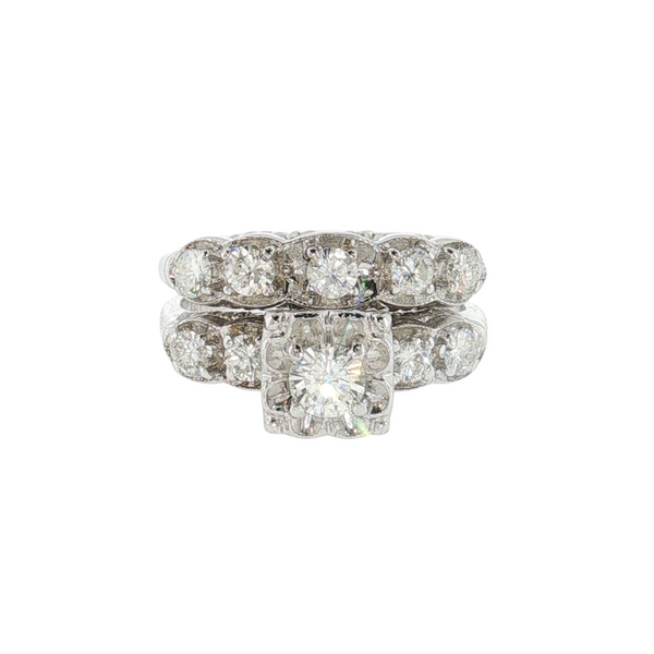 14KW VINTAGE DIAMOND WEDDING SET 0.79CTW SI H