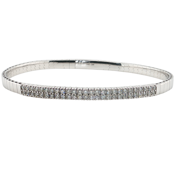 14kt White Gold 1ctw Diamond Double Row Flex Bangle