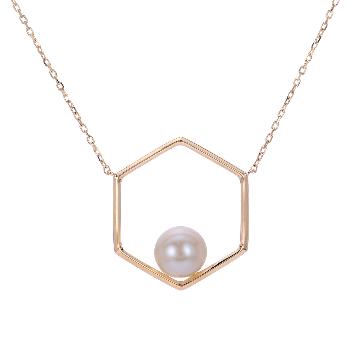 14K Yellow Gold Freshwater Cultured Pearl Geometric Necklace