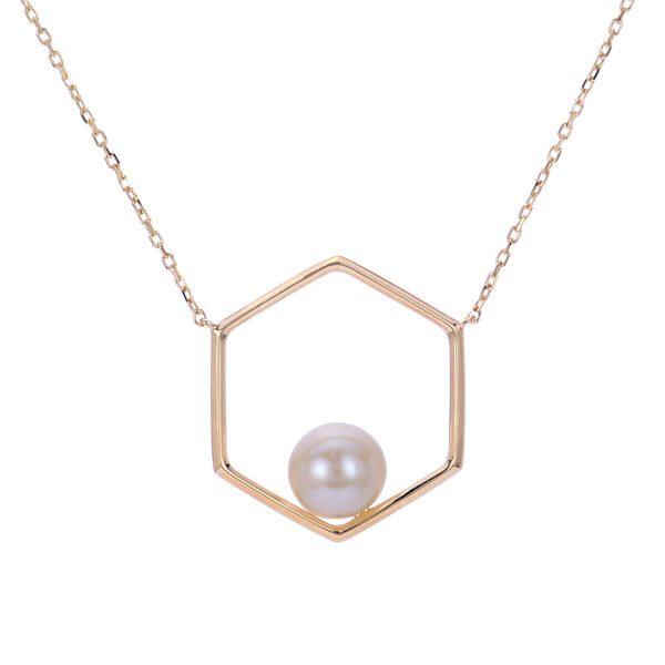 14K Yellow Gold Freshwater Cultured Pearl Geometric Necklace