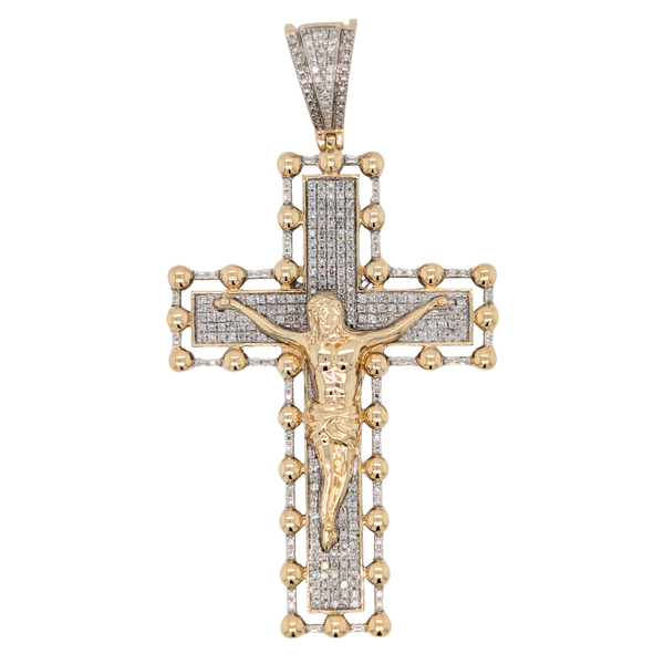 Estate: 10K Yellow Gold Crucifix Diamond Pave Pendant 1.5CTW