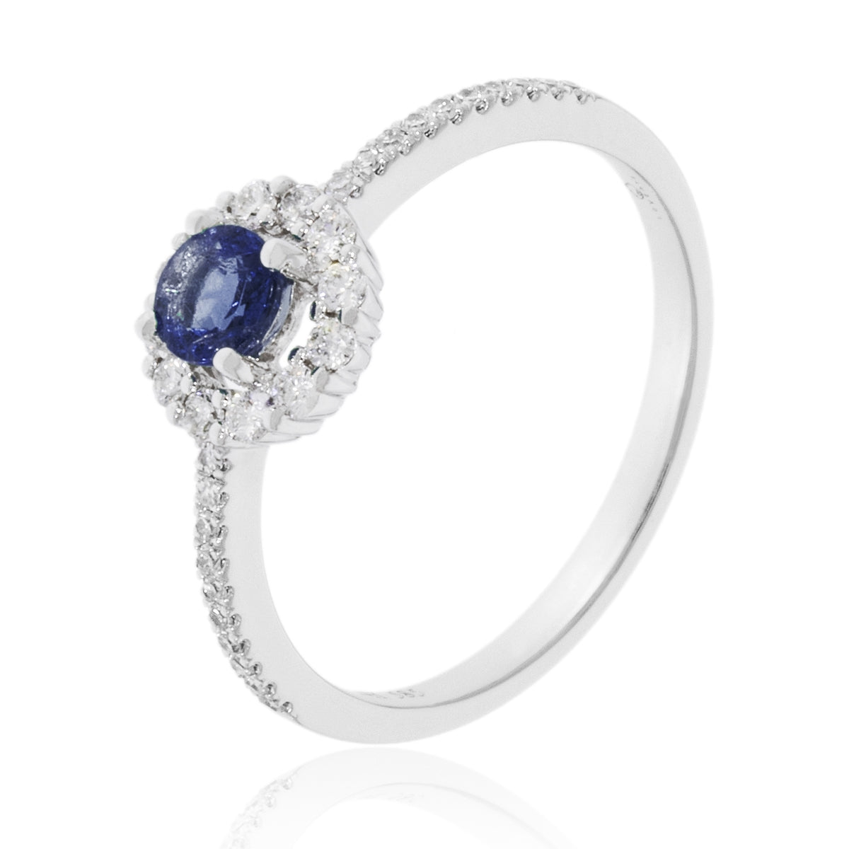 14K White Gold Round Blue Sapphire Halo Ring