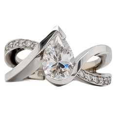 14K White Gold Pear Shape Center Engagement Ring Semi-Mount