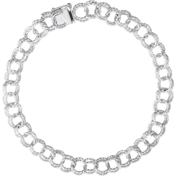 Sterling Silver Double Link Twisted Charm Bracelet