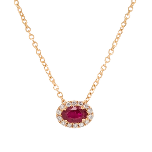 14K Gold Oval .30CT Ruby & Diamond Necklace