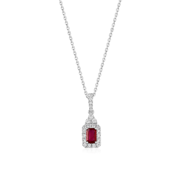 14kt White Gold .44ct EC Ruby .32ctw Diamond Pendant