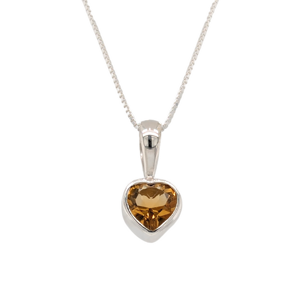 Sterling Silver Citrine Birthstone Heart Necklace.