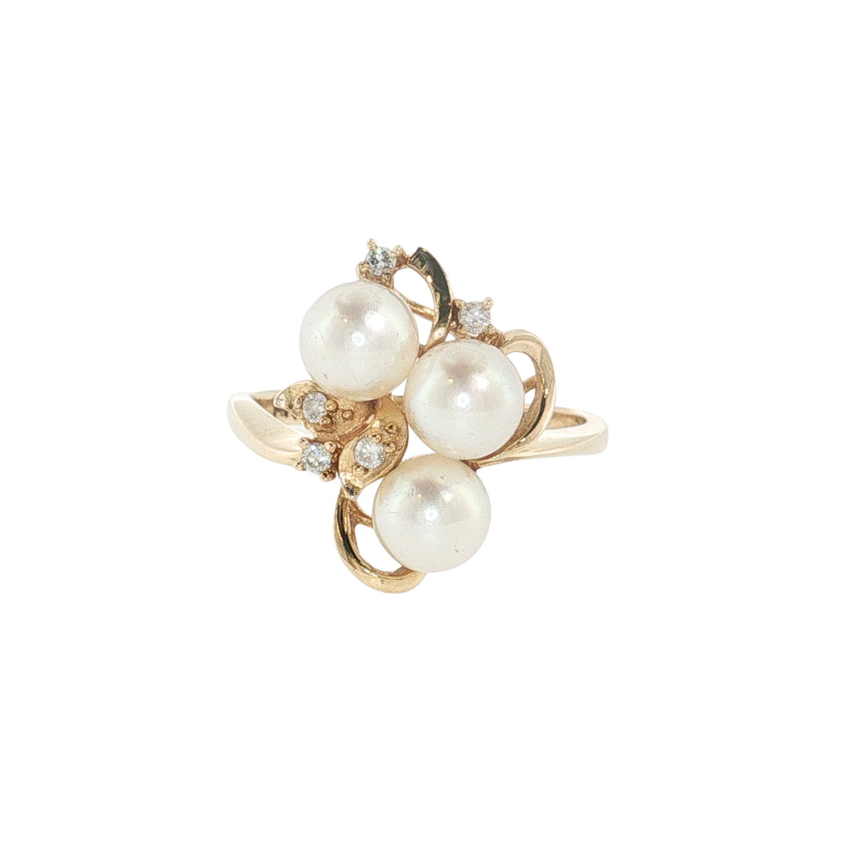 Estate 14kt Yellow Gold Pearl Diamond Ring