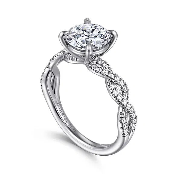 14K White Gold Josaphina Twisted Diamond Accented Engagementfor a 2CT Center