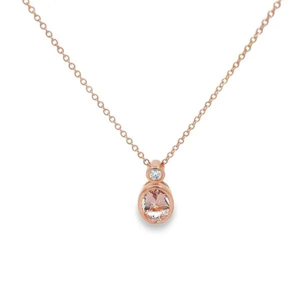 14K Rose Gold Oval Morganite Necklace with Diamond Accent