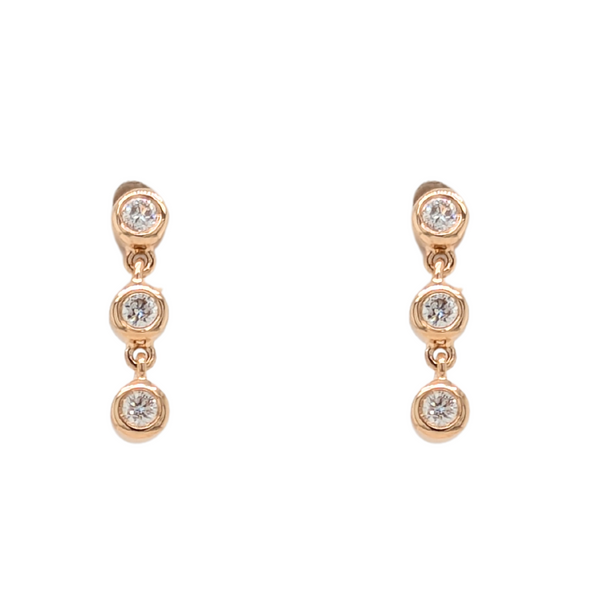 14K Yellow Gold Three Diamond Bezel Earrings