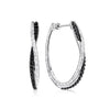 Sterling Silver Black Spinel Hoop Earrings with Hammered Texture