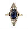 Estate Victorian 14kt Yellow Gold 2ct Cabochon Sapphire .50ctw Old Mine Cut Diamond Ring