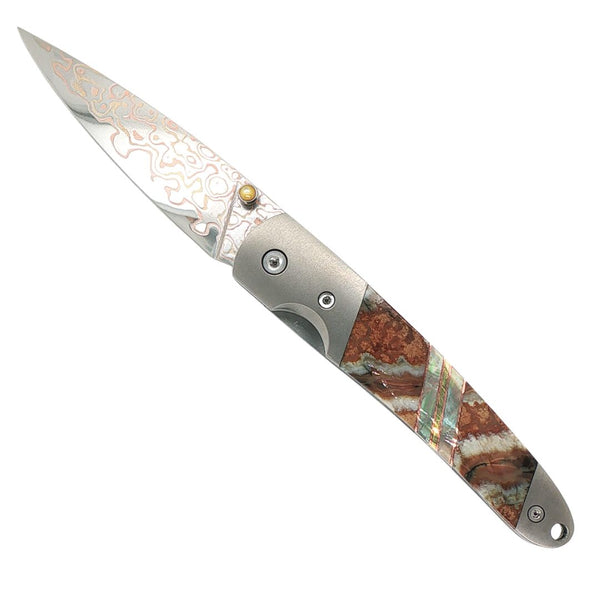 Santa Fe Stonework Copper & Brass Damascus Fossilized Mammoth Tooth Pocket Knife