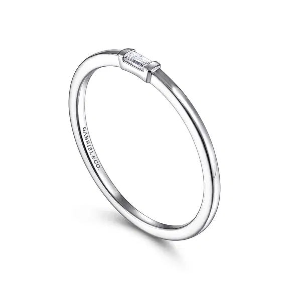 14K White Gold Baguette Diamond .04CT Bar Set Band.